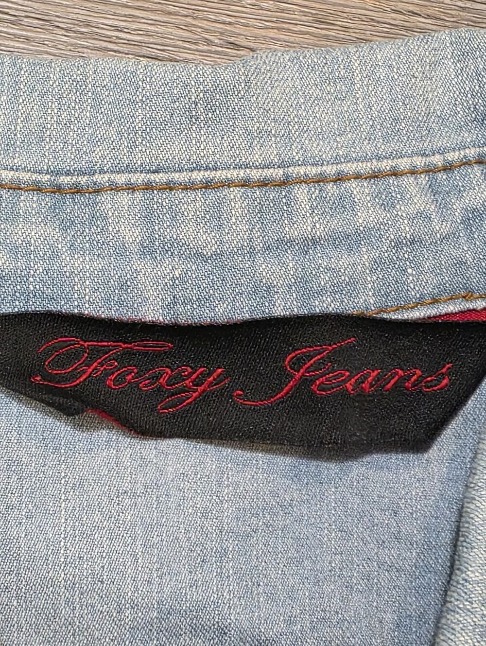 Vintage Y2K Era Foxy Jeans Button Up Denim Shirt-Top Womans Sz L-XL Stretch - Picture 4 of 7